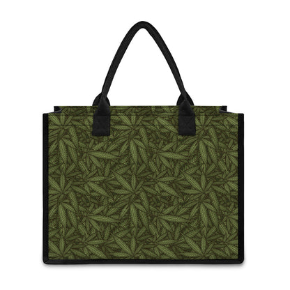 Marijuana Leaf Pattern Print Canvas Tote Bag