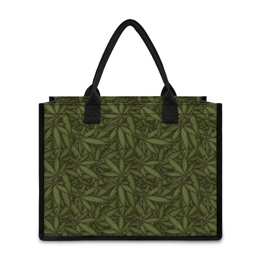 Marijuana Leaf Pattern Print Canvas Tote Bag