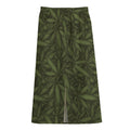 Marijuana Leaf Pattern Print Cotton Front Slit Maxi Skirt