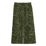 Marijuana Leaf Pattern Print Cotton Front Slit Maxi Skirt