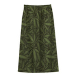 Marijuana Leaf Pattern Print Cotton Front Slit Maxi Skirt