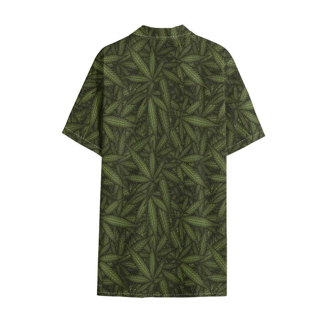 Marijuana Leaf Pattern Print Cotton Hawaiian Shirt