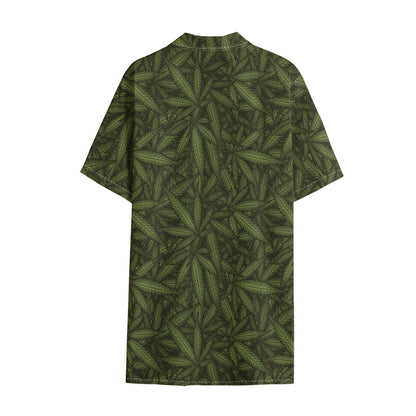 Marijuana Leaf Pattern Print Cotton Hawaiian Shirt