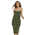Marijuana Leaf Pattern Print Cross Back Cami Dress