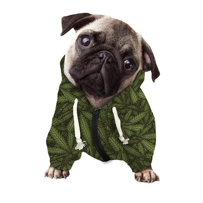 Marijuana Leaf Pattern Print Dog Zip Up Hoodie