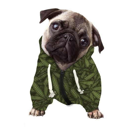 Marijuana Leaf Pattern Print Dog Zip Up Hoodie