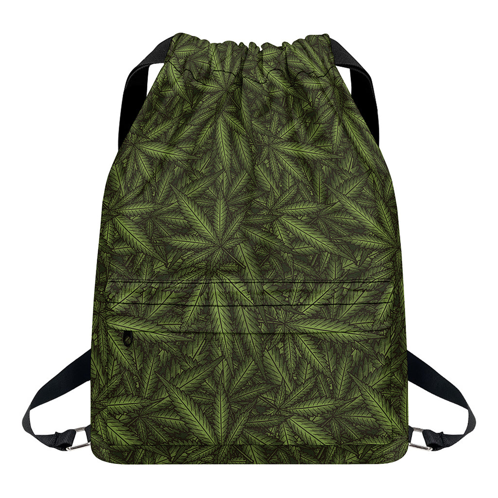 Marijuana Leaf Pattern Print Drawstring Backpack