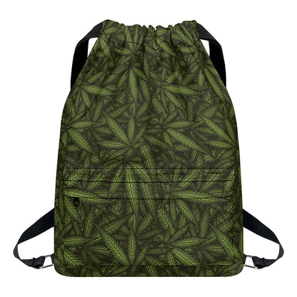 Marijuana Leaf Pattern Print Drawstring Backpack