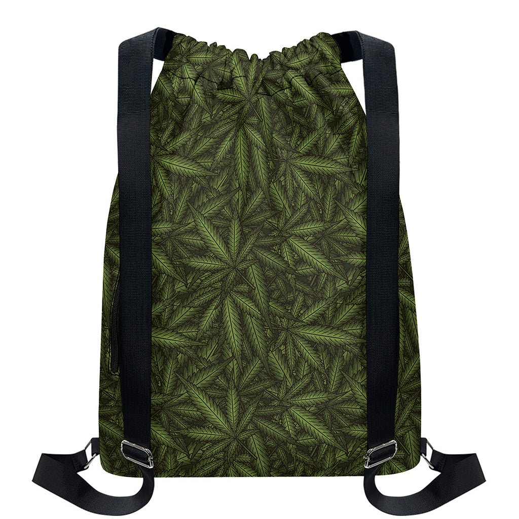 Marijuana Leaf Pattern Print Drawstring Backpack