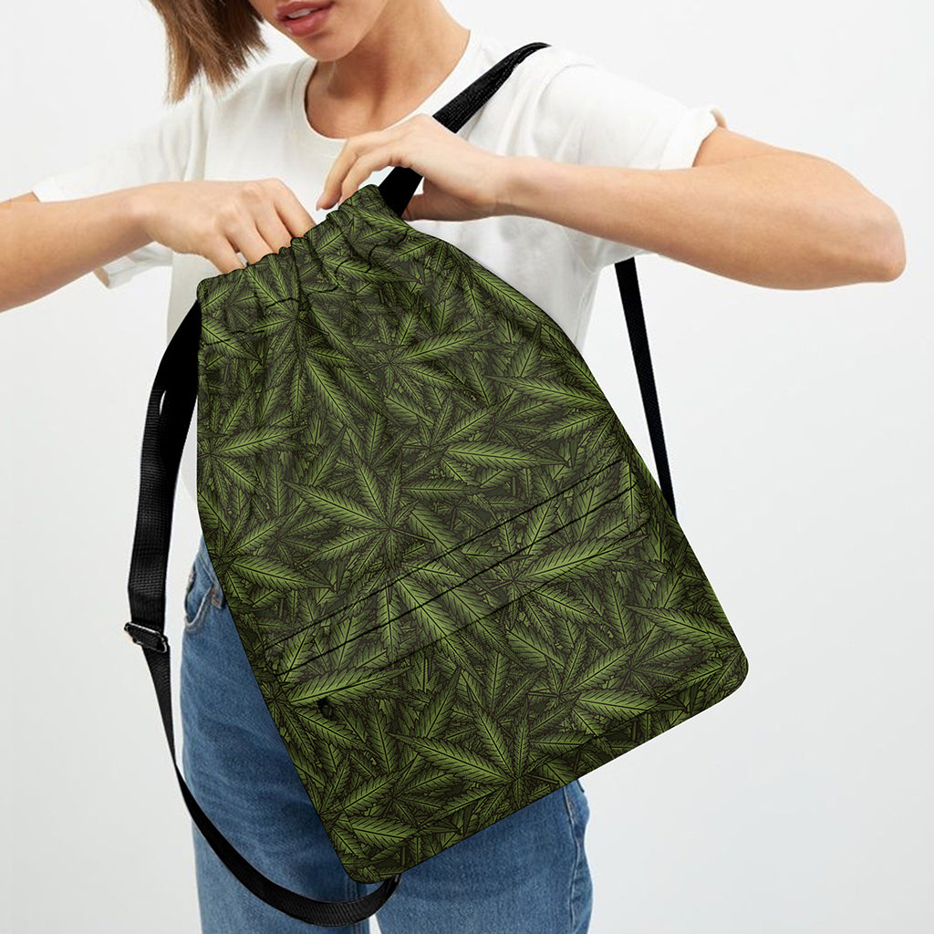 Marijuana Leaf Pattern Print Drawstring Backpack