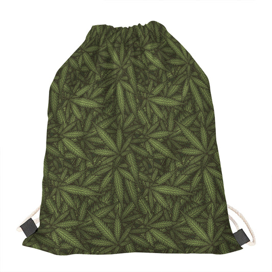 Marijuana Leaf Pattern Print Drawstring Bag