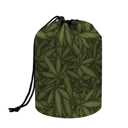 Marijuana Leaf Pattern Print Drawstring Makeup Bag