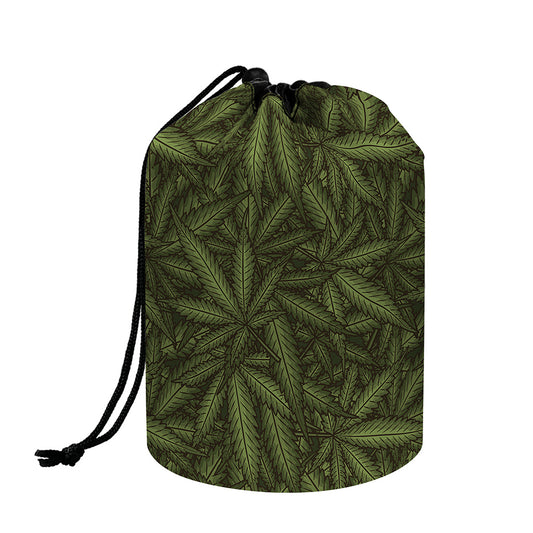 Marijuana Leaf Pattern Print Drawstring Makeup Bag