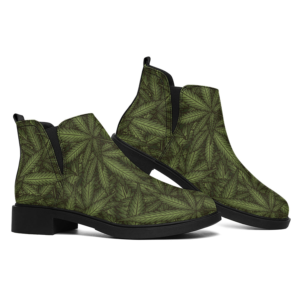 Marijuana Leaf Pattern Print Flat Ankle Boots
