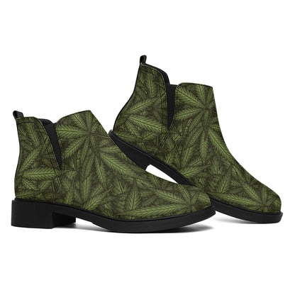 Marijuana Leaf Pattern Print Flat Ankle Boots