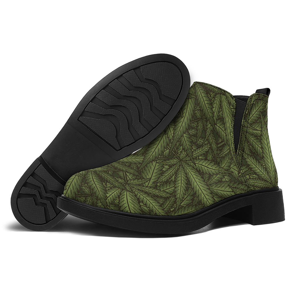 Marijuana Leaf Pattern Print Flat Ankle Boots