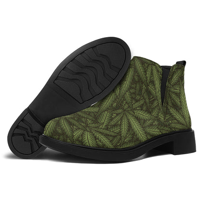 Marijuana Leaf Pattern Print Flat Ankle Boots
