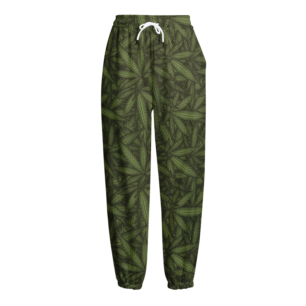 Marijuana Leaf Pattern Print Fleece Lined Knit Pants