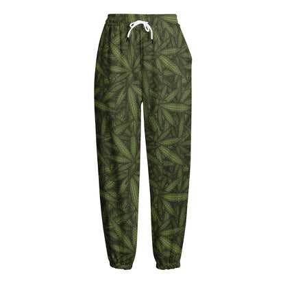 Marijuana Leaf Pattern Print Fleece Lined Knit Pants
