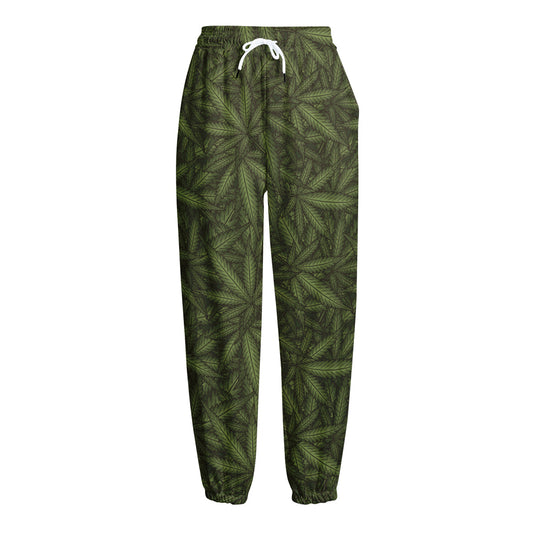 Marijuana Leaf Pattern Print Fleece Lined Knit Pants