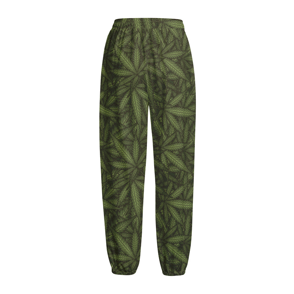 Marijuana Leaf Pattern Print Fleece Lined Knit Pants