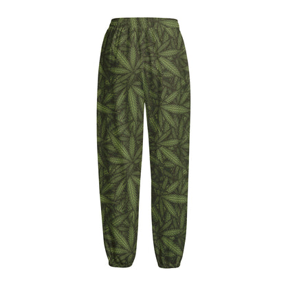 Marijuana Leaf Pattern Print Fleece Lined Knit Pants