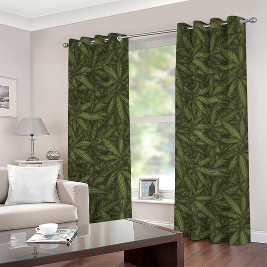 Marijuana Leaf Pattern Print Grommet Curtains