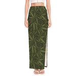 Marijuana Leaf Pattern Print High Slit Maxi Skirt