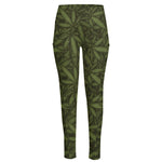 Marijuana Leaf Pattern Print High-Waisted Pocket Leggings