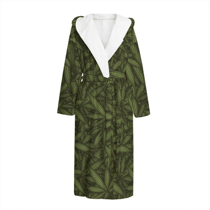 Marijuana Leaf Pattern Print Hooded Bathrobe