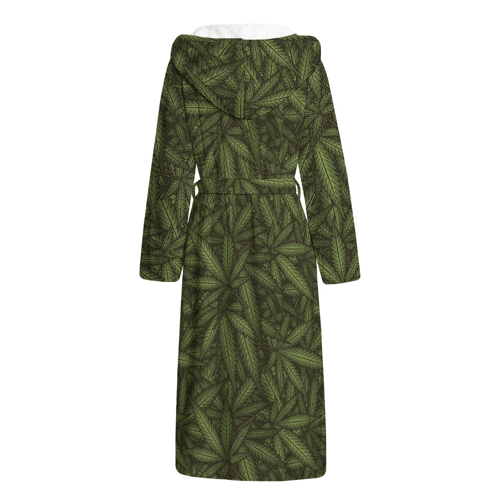 Marijuana Leaf Pattern Print Hooded Bathrobe