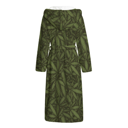 Marijuana Leaf Pattern Print Hooded Bathrobe