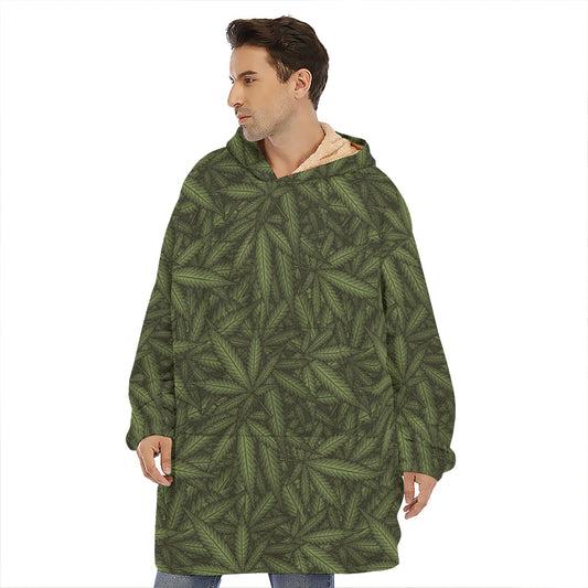 Marijuana Leaf Pattern Print Hoodie Blanket