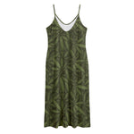 Marijuana Leaf Pattern Print Jersey Midi Cami Dress