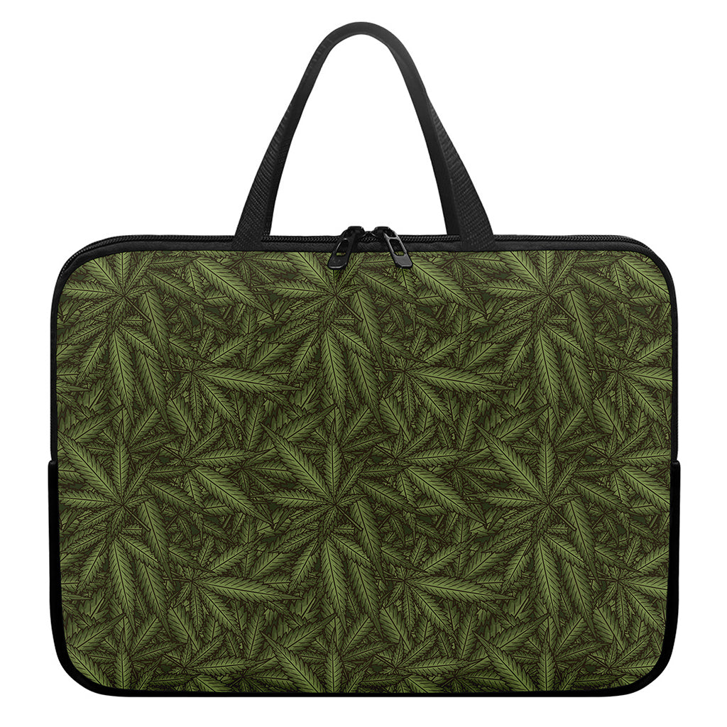 Marijuana Leaf Pattern Print Laptop Sleeve With Handle