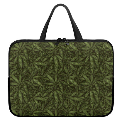 Marijuana Leaf Pattern Print Laptop Sleeve With Handle
