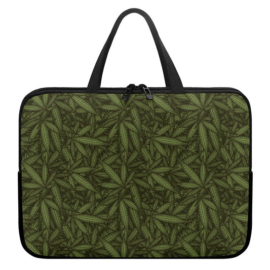 Marijuana Leaf Pattern Print Laptop Sleeve With Handle