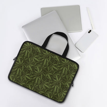 Marijuana Leaf Pattern Print Laptop Sleeve With Handle