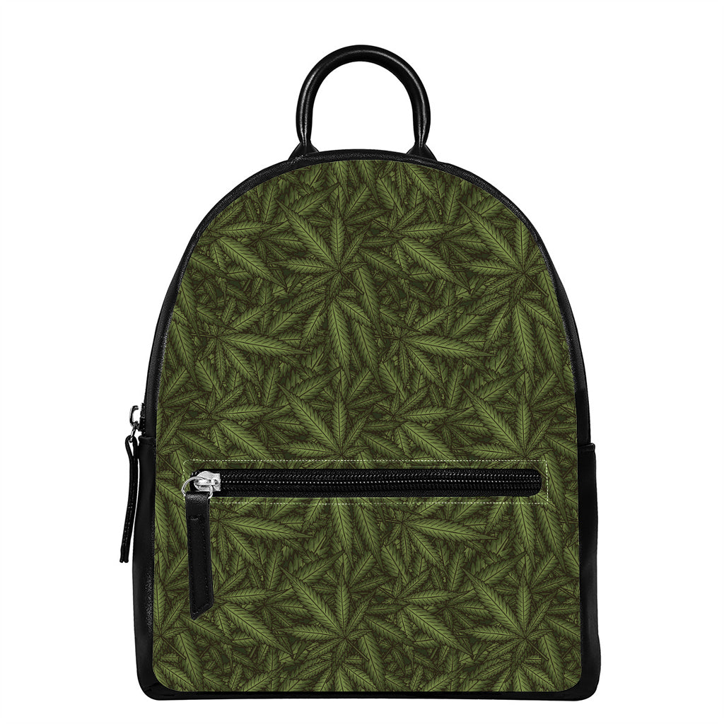 Marijuana Leaf Pattern Print Leather Backpack