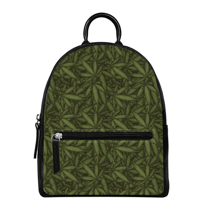 Marijuana Leaf Pattern Print Leather Backpack