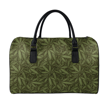 Marijuana Leaf Pattern Print Leather Duffle Bag