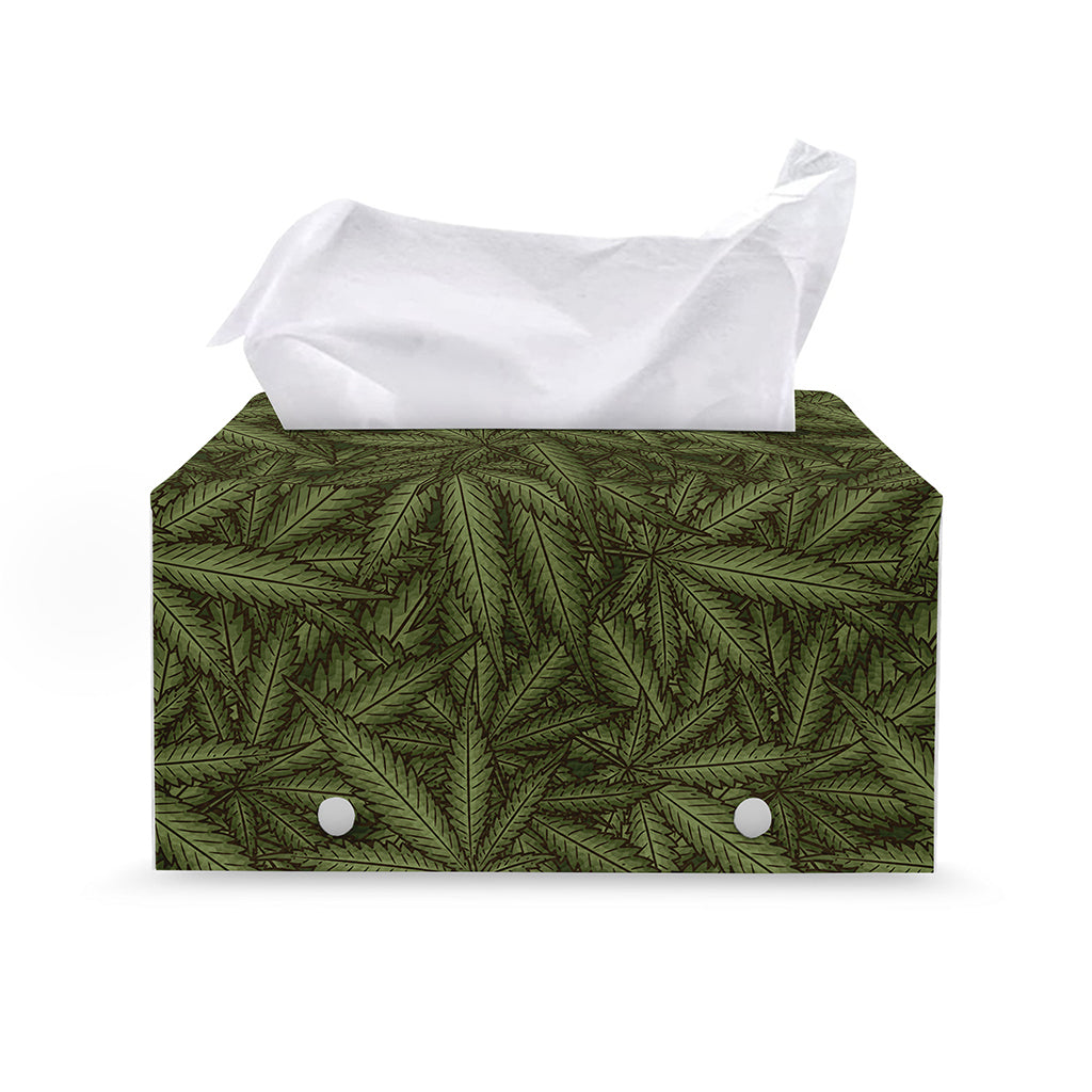 Marijuana Leaf Pattern Print Leather Tissue Box Cover