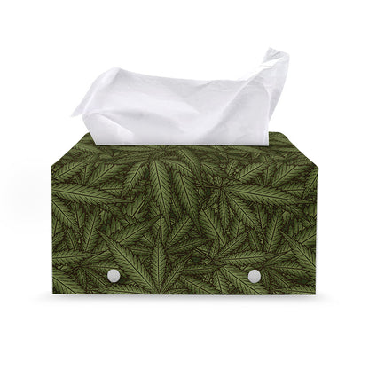 Marijuana Leaf Pattern Print Leather Tissue Box Cover