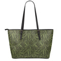 Marijuana Leaf Pattern Print Leather Tote Bag With Zipper