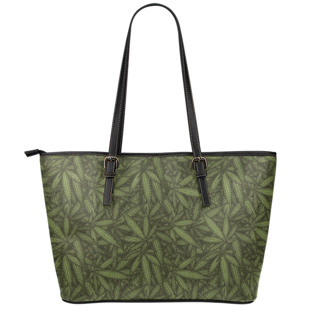 Marijuana Leaf Pattern Print Leather Tote Bag