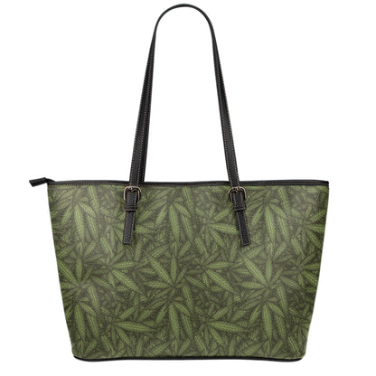 Marijuana Leaf Pattern Print Leather Tote Bag