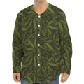 Marijuana Leaf Pattern Print Long Sleeve Baseball Jersey