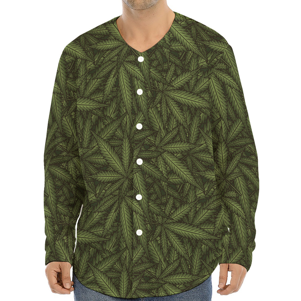 Marijuana Leaf Pattern Print Long Sleeve Baseball Jersey