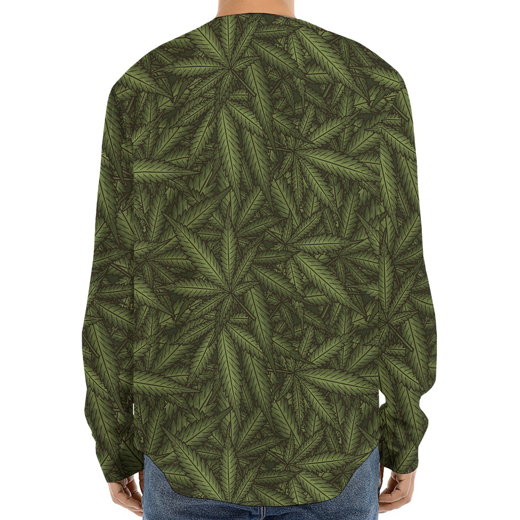 Marijuana Leaf Pattern Print Long Sleeve Baseball Jersey