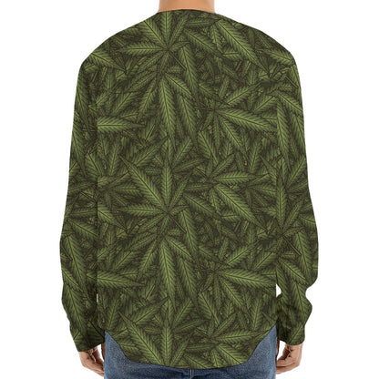 Marijuana Leaf Pattern Print Long Sleeve Baseball Jersey